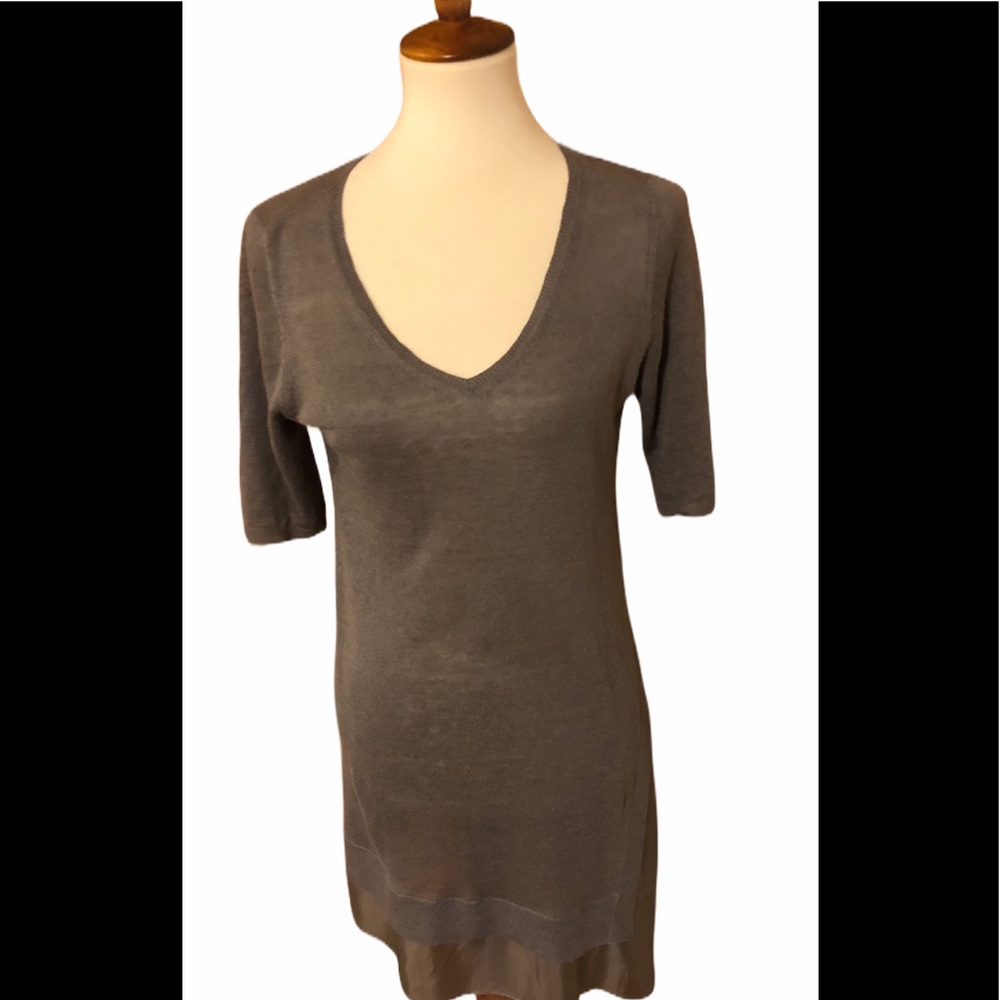 Eileen Fisher Gray Linen Silk Tunic XS Neutral Career Wear SS Sustainabl…